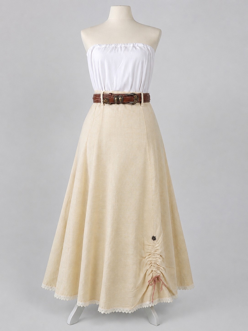 Vintage Maxi Dirndl Skirt with Belt Cottagecore-style, Bohemian